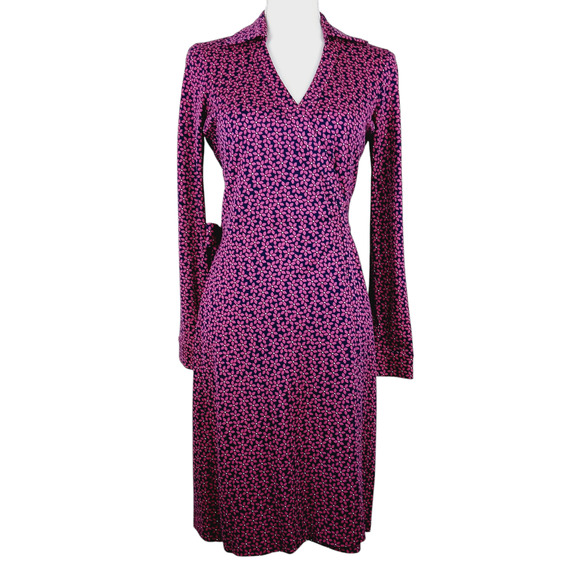 Diane Von Furstenberg SZ 4 New Jeanne Two Wrap Dress Floral Check Tiny Rose $398 - Picture 2 of 7